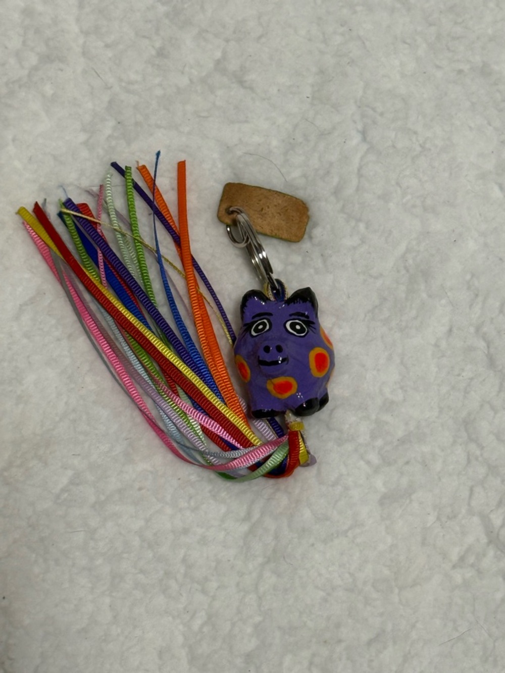 Consuela Purple Piggicito Tassel Keychain Charm with Colorful Ribbons - Picture 2 of 2